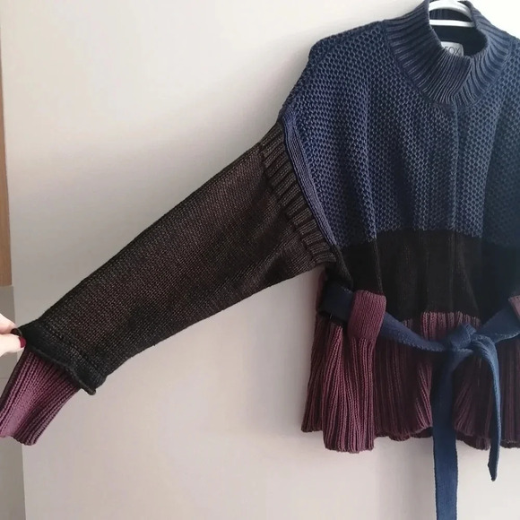 Wildfox Barb Chunky Knit Jacket Colourblock Cardigan with Waist Tie Small - Picture 9 of 16